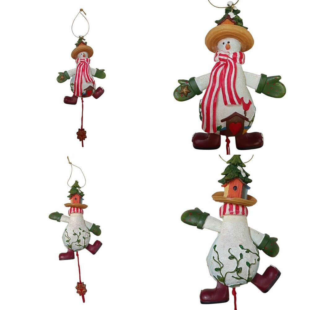 Vintage Snowman Christmas Tree Ornament Pull Cord Moving Arms, Legs Holiday Gift